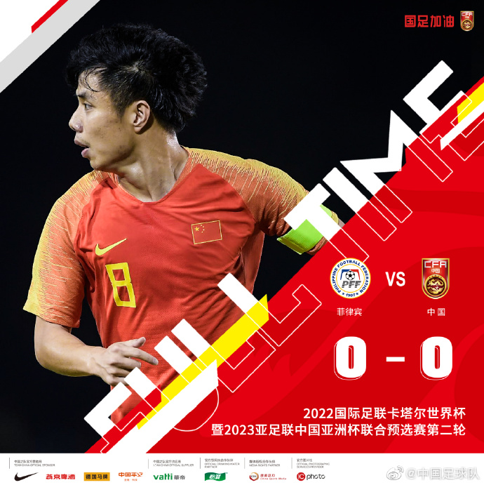 0:0战平菲律宾,国足停止了对阵对手的6连胜,世初赛2连胜也遭到遣散。图片滥觞:中国足球队官方微博