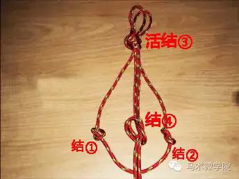 Step6:此时,取绳子长的一端A于结④25厘米处打一个活结⑤
