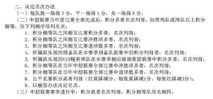 图为保级球队胜负关系及2018赛季中超排名规则,可供参考。