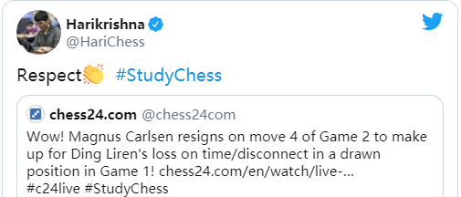 Chessable大師賽半決賽首日:丁立人憾負卡爾森