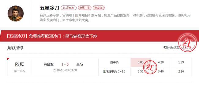 五星冷刀擒高赔冷门