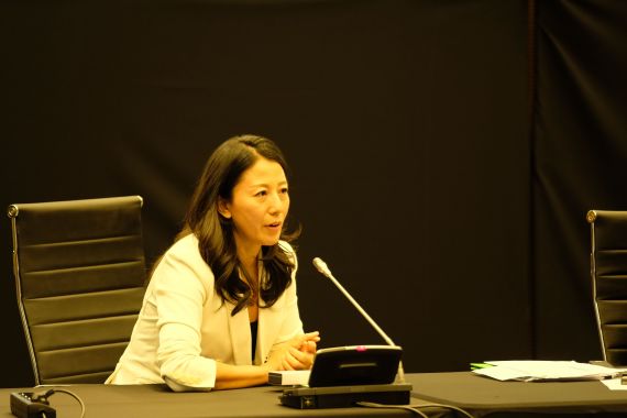 杨扬在当选世界反兴奋剂机构(WADA)副主席后发表讲话。新华社记者周楠摄