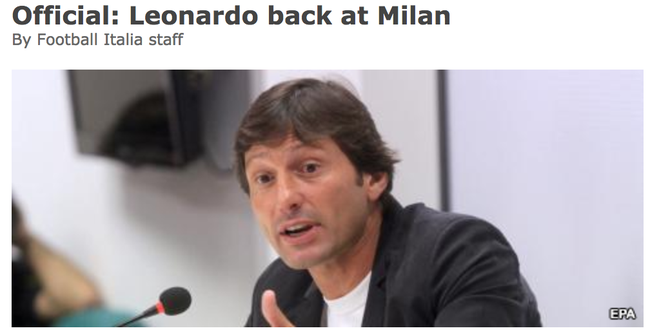 莱昂纳多正式回归米兰