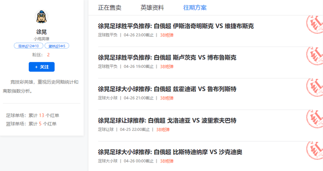 徐晃白俄超模拟预测5连红!