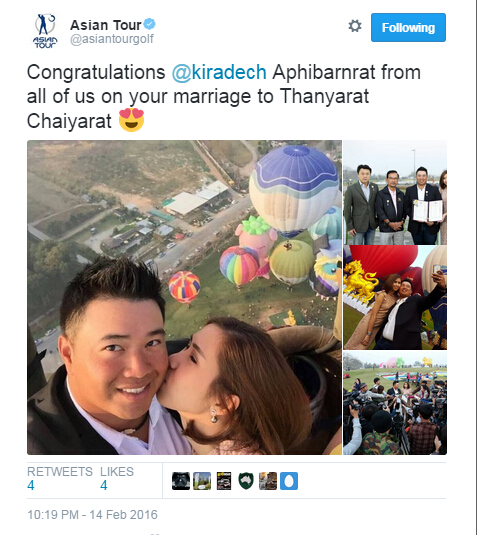 亚巡赛在推特上恭喜2013年奖金王大婚