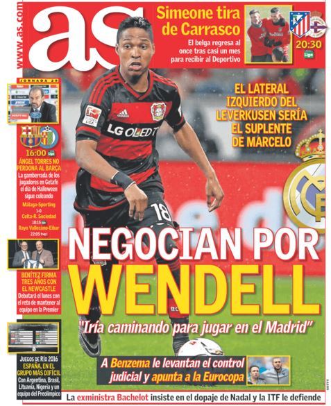 阿斯报：文德尔希望去皇马踢球