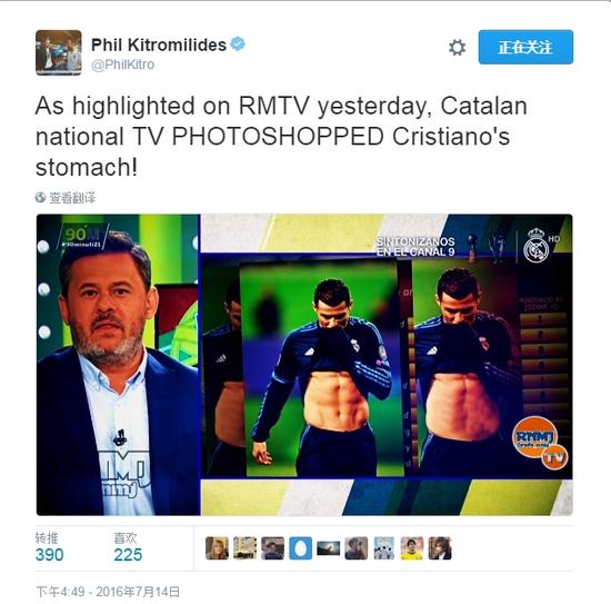 皇马电视要主持人Phil Kitromilides推特
