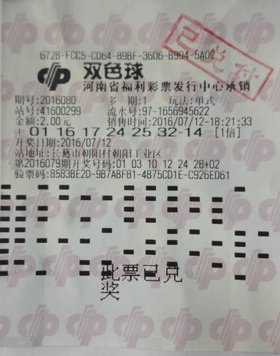 图为中奖双色球彩票