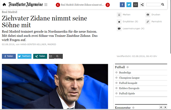 德媒质疑齐达内