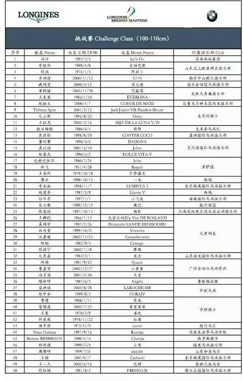 赛事日程表