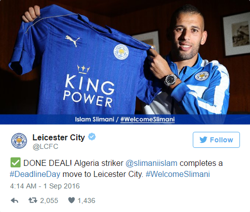 斯利马尼正式加盟莱斯特城