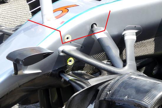 梅奔W07的液压前悬挂系统示意图（来源：Auto Motor und Sport）