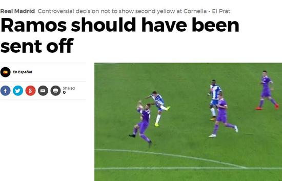 《马卡报》：拉莫斯应该被罚下