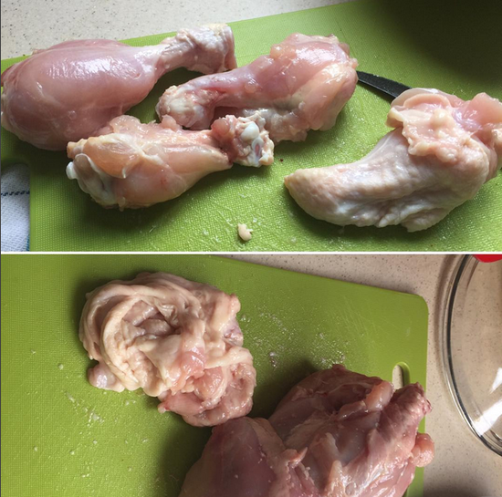 吃鸡腿去皮(来源:嘉汶社媒)