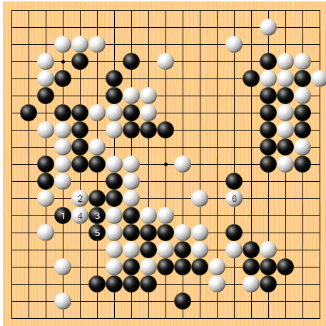 黑1是崔哲瀚后悔的棋,左边被白棋割走