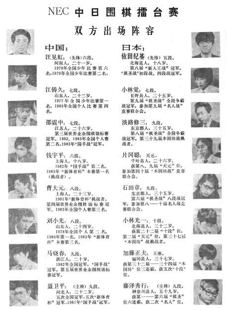 第一届中日围棋擂台赛两队阵容