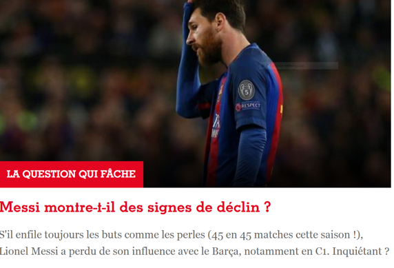 法国足球调查：梅西在走下坡路了？
