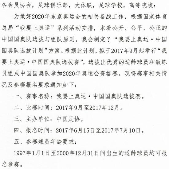 国奥队选拔赛的球员年龄要求