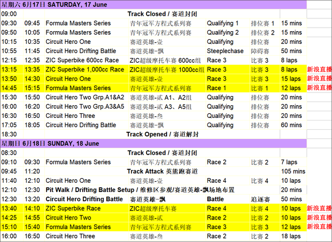 2017年泛珠三角超级赛车节夏季赛赛程表