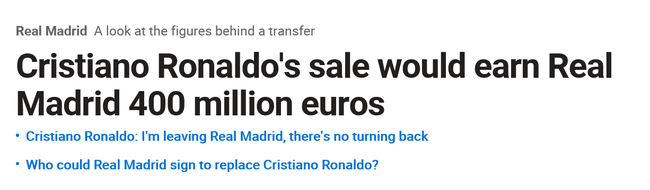 《马卡报》：出售C罗皇马将狂赚4亿欧元