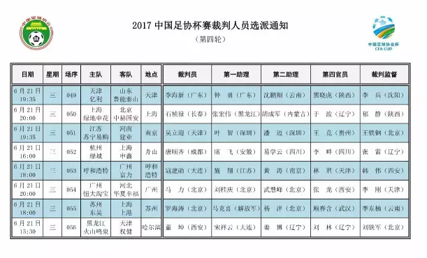 足协杯第4轮裁判安排