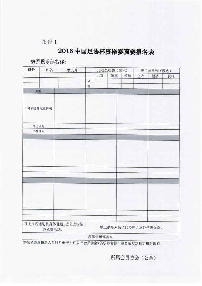 关于报名参加2018年中国足协杯资格赛的通知