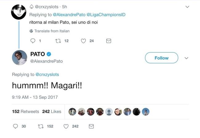帕托回复球迷希望回米兰