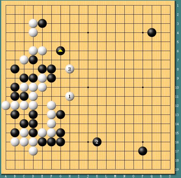 白1飞是大局的一手，黑棋上下两块总有一块要被压迫。