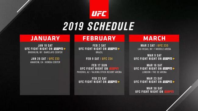 UFC在2019年第一季度的赛事安排