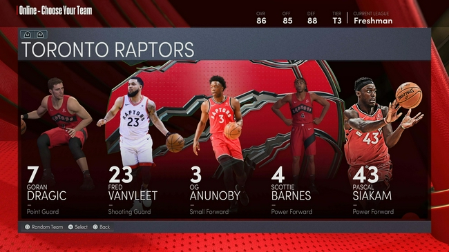 猛龍全隊NBA2k22能力值:范喬丹82 渡邊雄太74