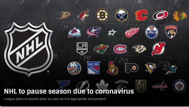 受新冠肺炎疫情影响,NHL将暂停联赛。 NHL官网截图