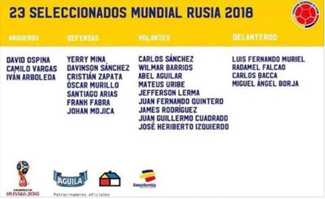 媒体曝光哥伦比亚23人名单