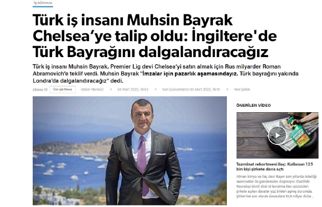 土耳其富人自宣：行将买下切尔西 居于签名阶段了