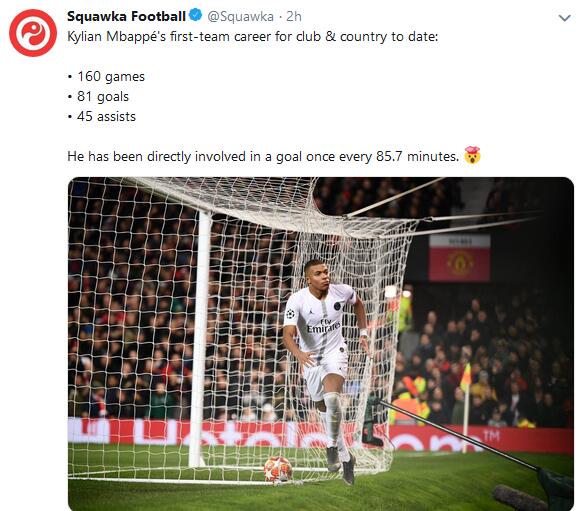 姆巴佩恐怖的数据表现