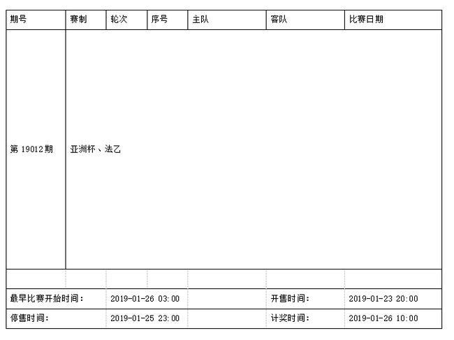 中国足球彩票6场半全场2019年1月竞猜场次安