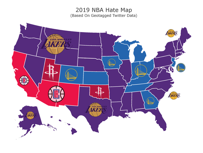 意外嗎?這4支球隊居然是NBA最惹人討厭的?美媒公佈各州最討厭球隊地圖!-黑特籃球-NBA新聞影音圖片分享社區