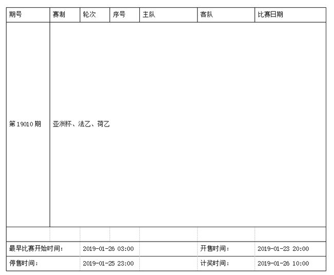 中国足球彩票14场胜负彩2019年1月竞猜场次安排