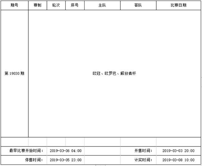 中国足球彩票14场胜负彩2019年3月竞猜场次安排