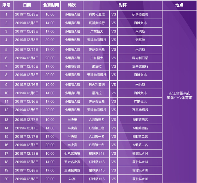 完整赛程