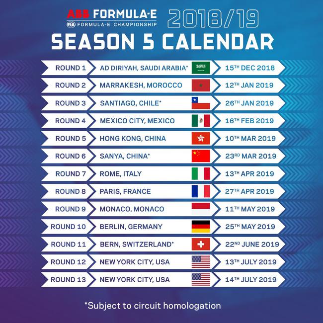 2018-19 FE锦标赛赛程表