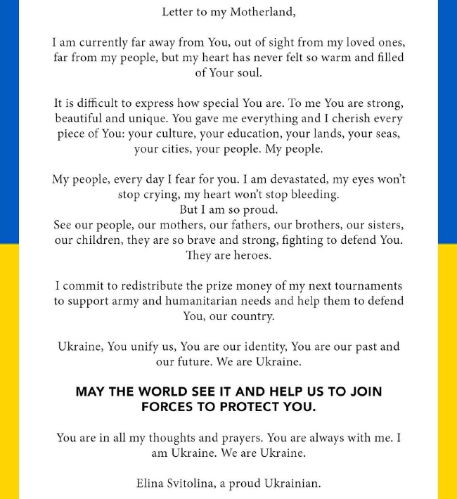 斯维托丽娜承诺捐比赛奖金 我永远与乌克兰同在_行业