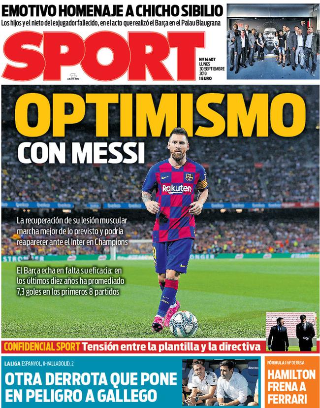 《每日体育报》封面：梅西情况很乐观