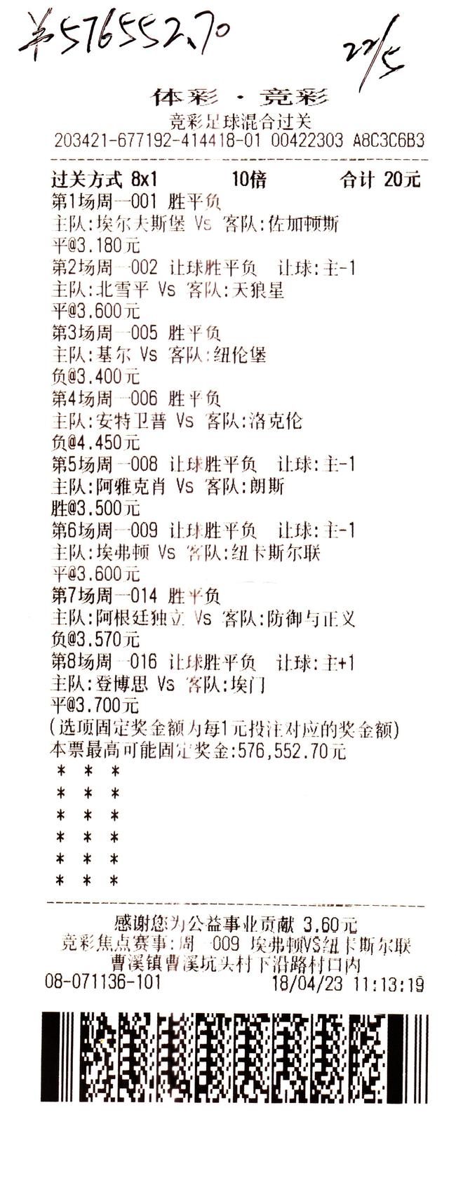 美女20元竞彩8串1揽57万:对足球不是很了解-票