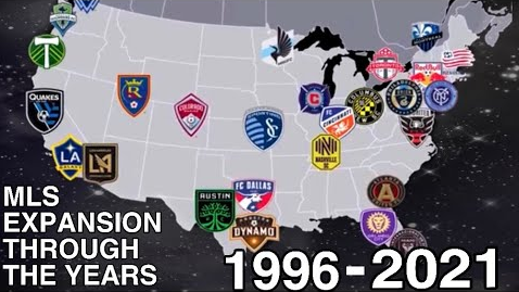 1996-2021年美职联俱乐部地理分布