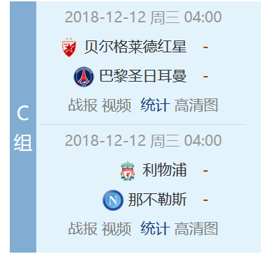 C组积分和最后一轮对阵