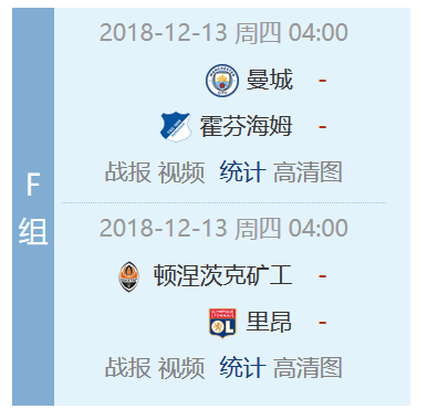 F组积分和最后一轮对阵
