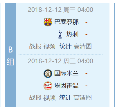 B组积分和最后一轮对阵