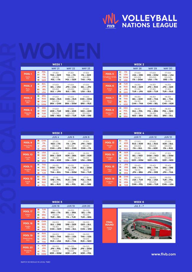 ≦巴西≧2019年世界排球联赛赛程出炉〔¨将于〕 中国女排首战巴西 米尔体育网