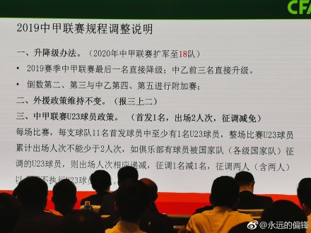 中甲改制:2020年扩至18队 U23需两人次+引入