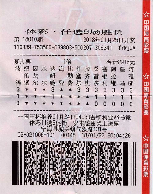 中奖奖票